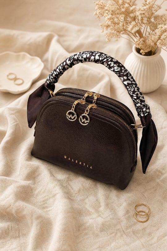Womens Two Compartment Scarf Detail Strappy Bag - Brown