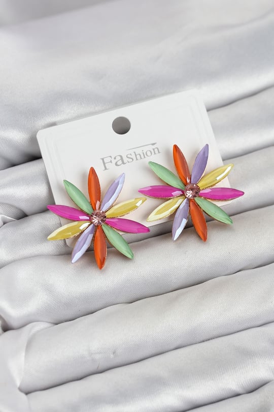 Karışık Renk Kristal Taşlı Lotus Model Kadın Küpe