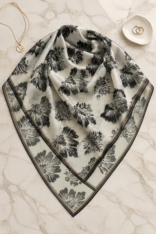 Klasik Damask Desenli Soft Eşarp -Koyu Kahverengi
