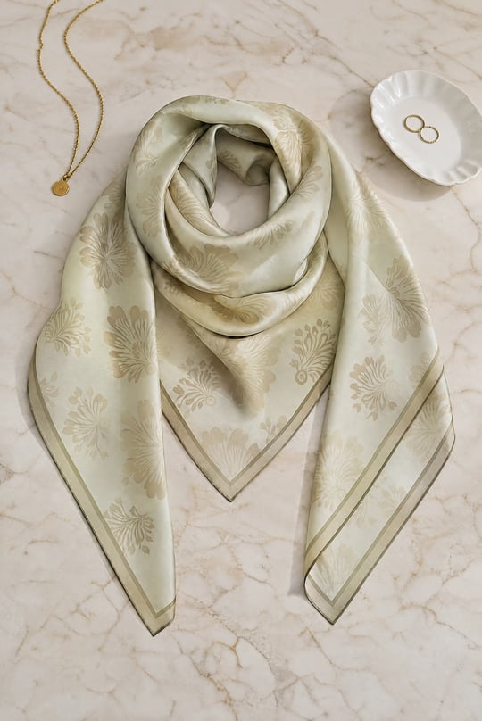 Klasik Damask Desenli Soft Eşarp -Vizon