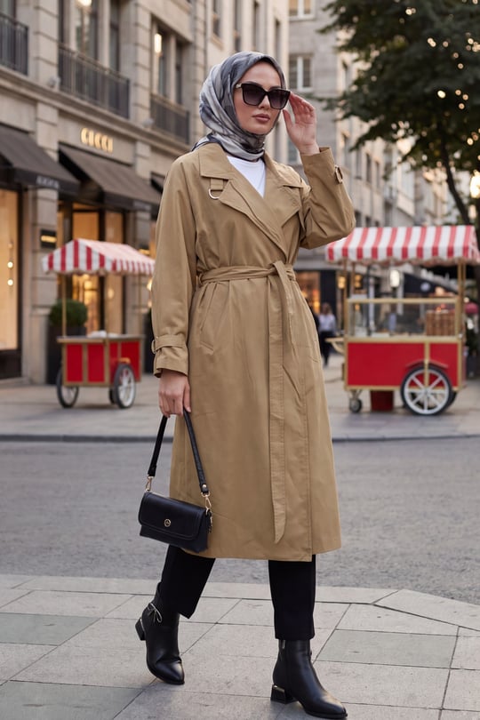Womens Wrap-Neck Belted Lined Two-Pocket Trench Coat - Mink