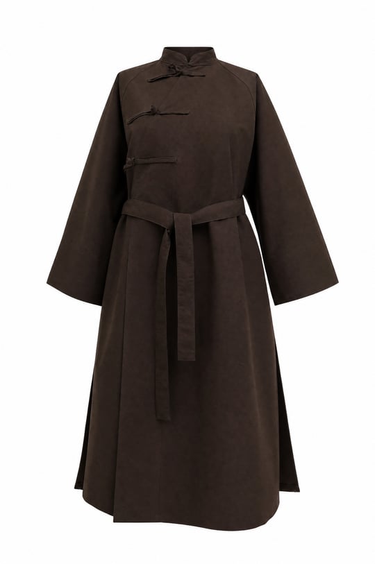 Womens Frog Closure Slit Belted Trench Coat - Brown