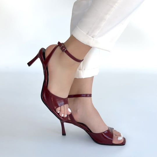 Lenya Rugan Topuklu Ayakkabı -Bordo