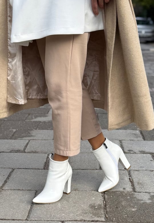 Loora Rugan Desenli Topuklu Bot -Beyaz