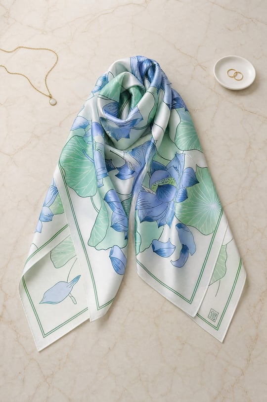 Womens Lotus Flower Patterned Soft Scarf - Ecru
