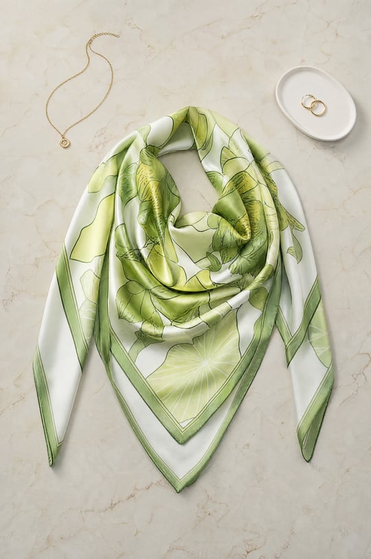 Womens Lotus Flower Patterned Soft Scarf - Green