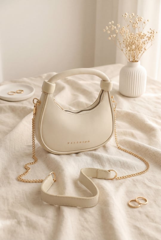 Modern Tasarım Boğumlu Saplı Askılı Mini Hobo Çanta -Bej