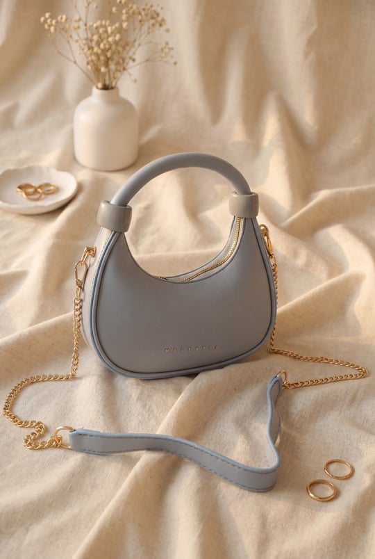 Modern Tasarım Boğumlu Saplı Askılı Mini Hobo Çanta -Bebe Mavi