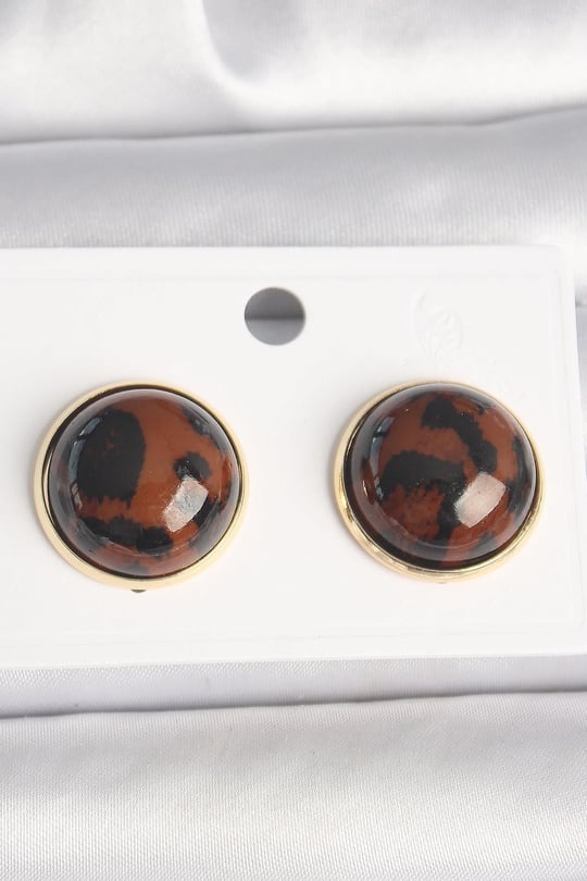 Pirinç Gold Renk 3D Daire Leopar Model Kadın Küpe