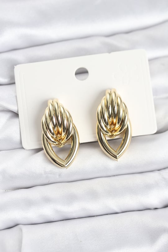 Pirinç Gold Renk Sarmal Damla Model Vintage Kadın Küpe