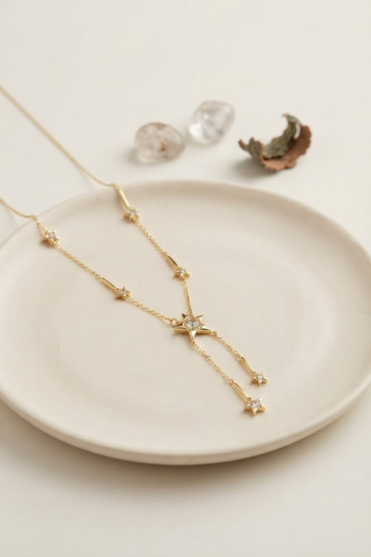 Pirinç Gold Renk Zirkon Taşlı Yıldız Model Kadın Kolye