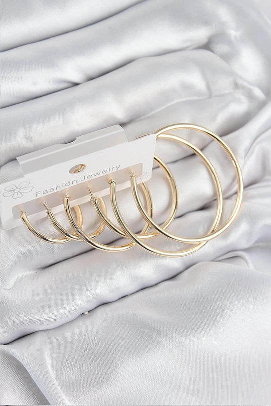 Pirinç Halka Model Gold Renk Kadın Set Küpe
