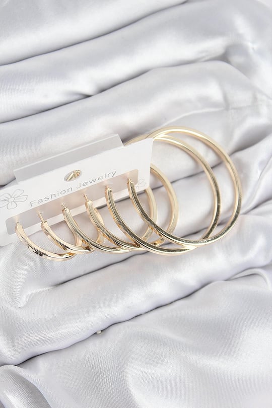 Pirinç Halka Model Gold Renk Kadın Set Küpe
