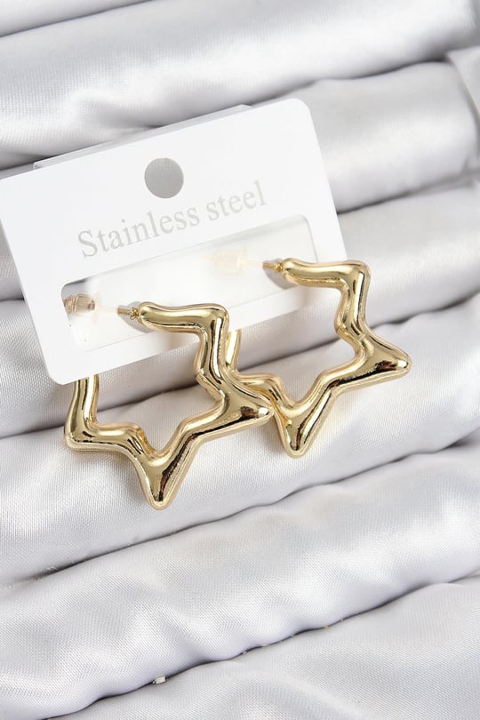 Pirinç Yıldız Model Gold Renk Kadın Küpe
