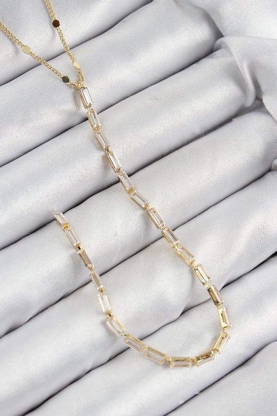 Pirinç Zirkon Taşlı Model Gold Renk Y Kolye