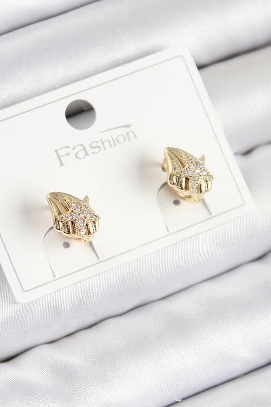 Pirinç Zirkon Taşlı Yıldız Model Gold Renk Çocuk Küpe