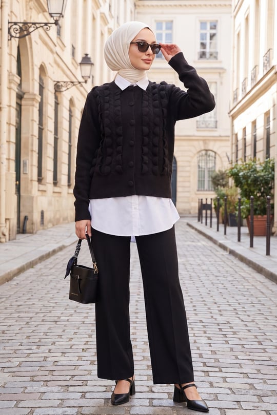 Womens Cable-Knit Braided-Knit Ruffled Button-Front Knit Cardigan - Black