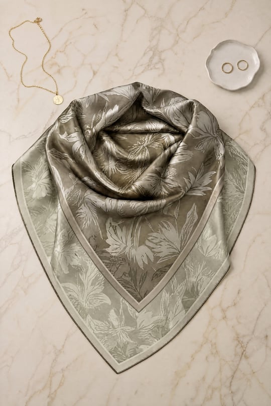 Womens Sakura Flower Patterned Soft Scarf - Light Mink