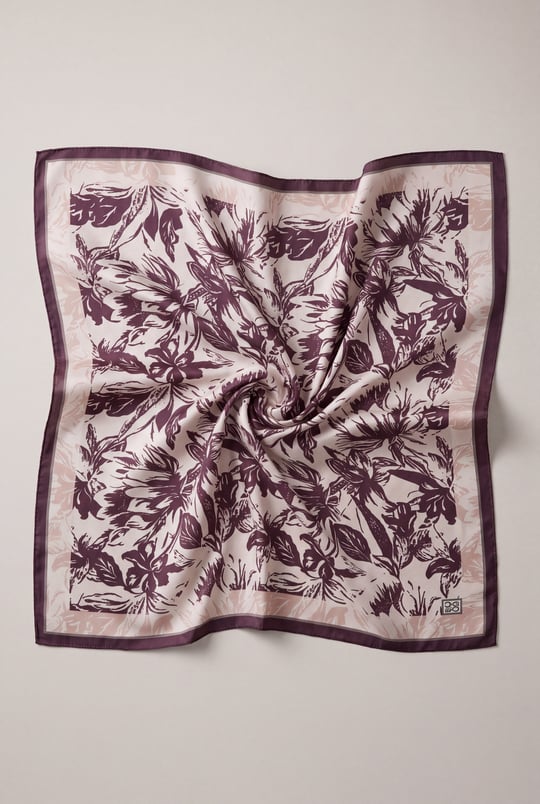 Sakura Çiçeği Desenli Soft Eşarp -Mürdüm