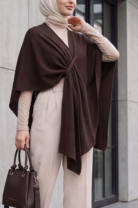 Womens Relaxed-Fit Casual Knit Poncho - Dark Brown