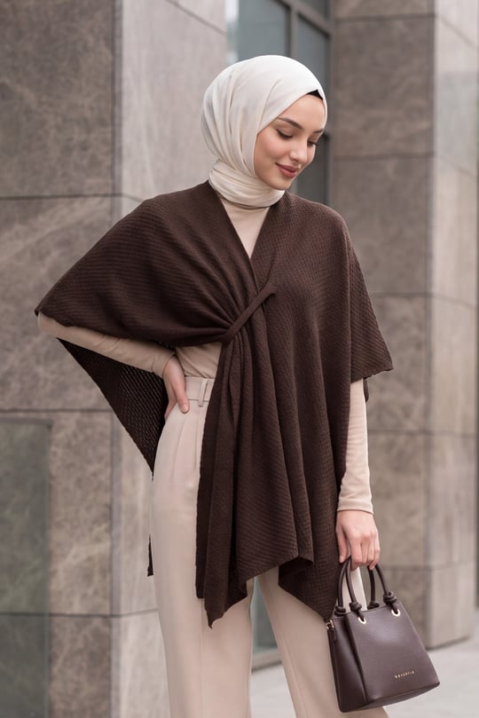 Womens Relaxed-Fit Casual Knit Poncho - Dark Brown