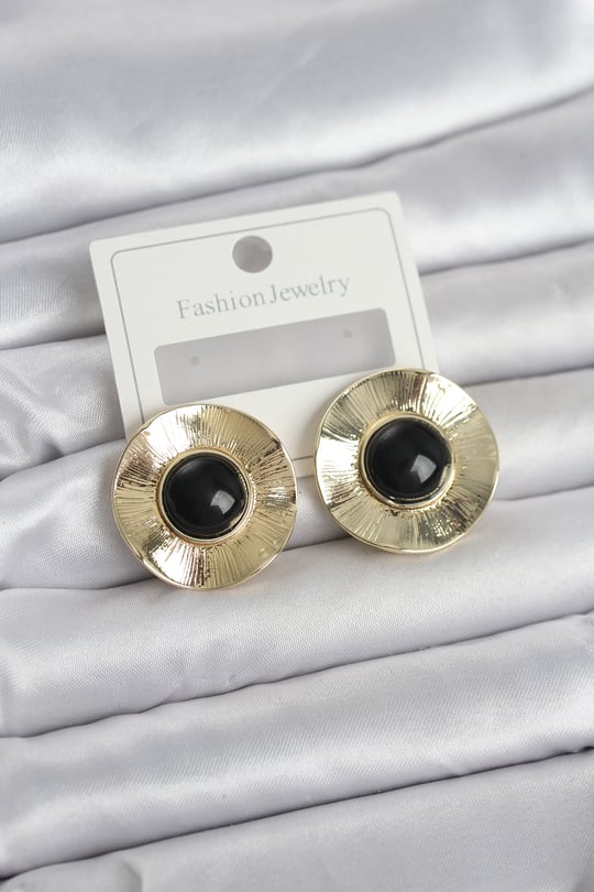 Vintage Model Siyah Gold Renk Pirinç Kadın Küpe