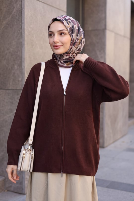 Womens Mock-Neck Zip-Up Seam Detail Knit Cardigan - Burgundy