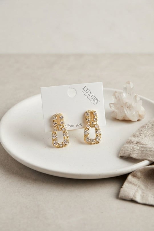 Zirkon Taşlı Gold Renk Pirinç Vintage Kadın Küpe