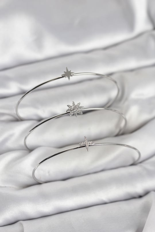 Zirkon Taşlı Kutup Yıldızı Model Gümüş Renk 3'lü Kadın Bileklik Kombini