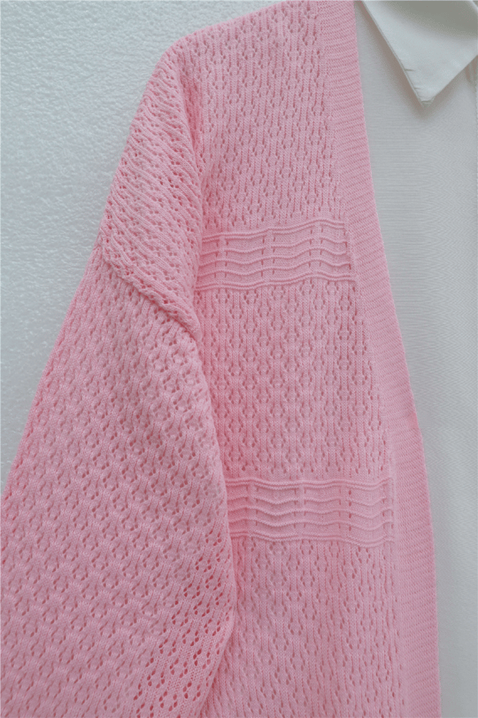 Ajurlu Dalga Desenli Triko Hırka  -Pembe