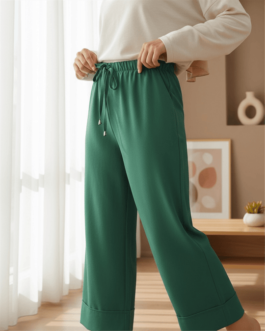 Bağcık Detaylı Double Paça Dikişli Pantolon   -Yeşil
