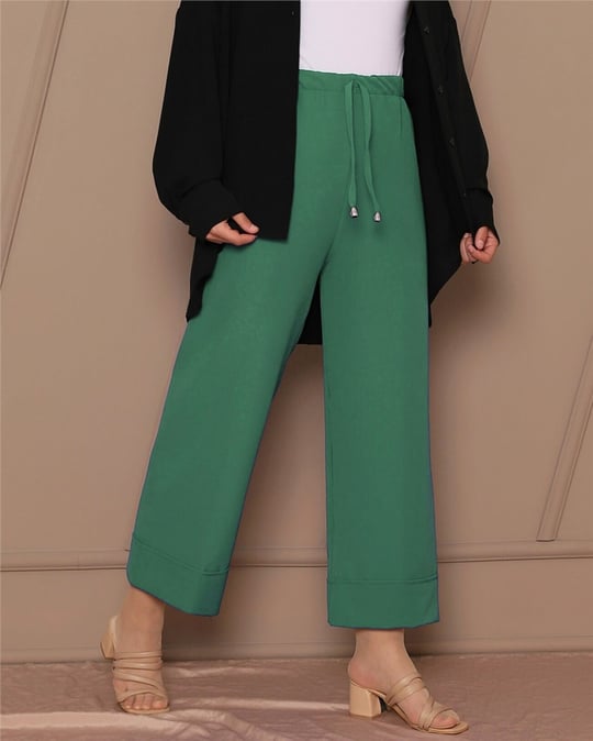 Bağcık Detaylı Double Paça Dikişli Pantolon   -Yeşil