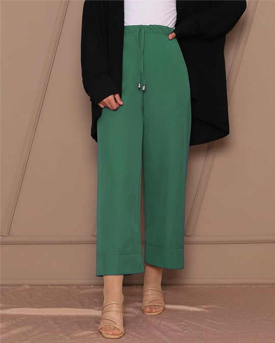 Bağcık Detaylı Double Paça Dikişli Pantolon   -Yeşil
