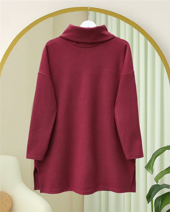 Balıkçı Yaka Yırtmaçlı Kaşkorse Tunik -Bordo