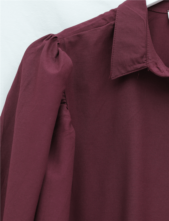 Balon Kol Düğmeli Kısa Poplin Gömlek -Bordo