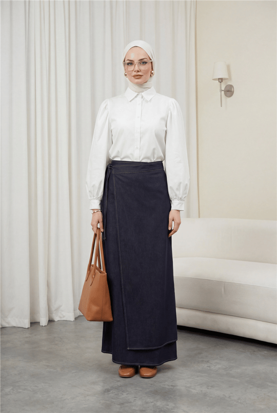 Balon Kol Düğmeli Kısa Poplin Gömlek -Beyaz