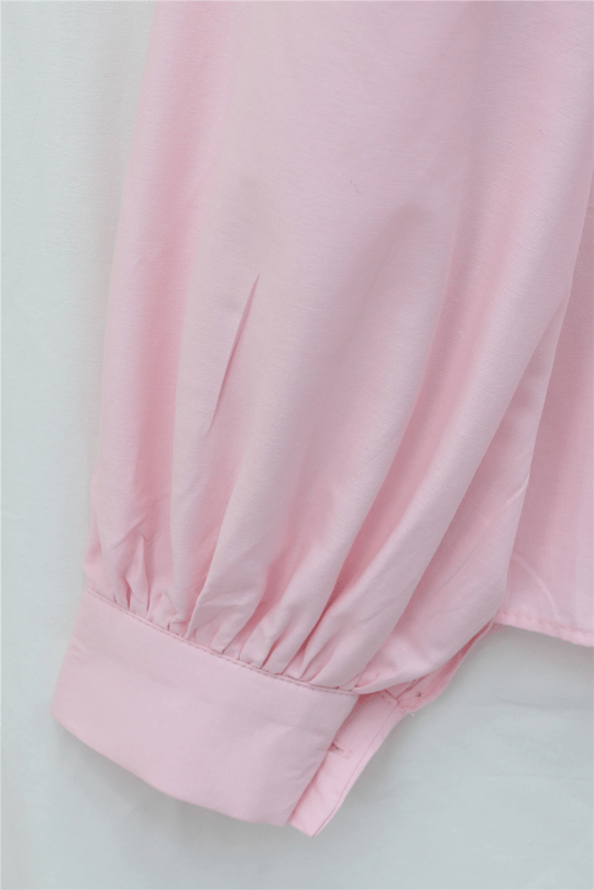 Balon Kol Düğmeli Kısa Poplin Gömlek -Pembe