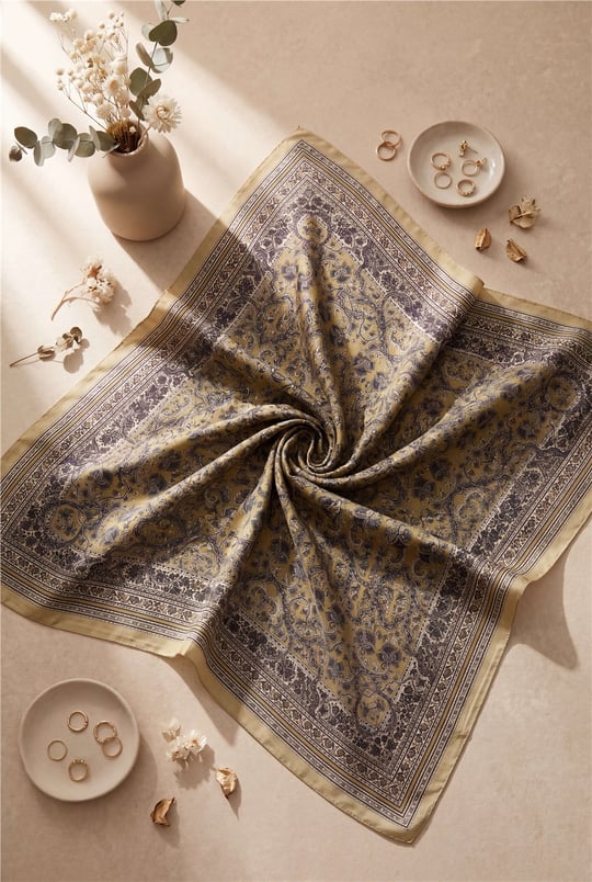 Barok Desen Coton Eşarp -Hardal