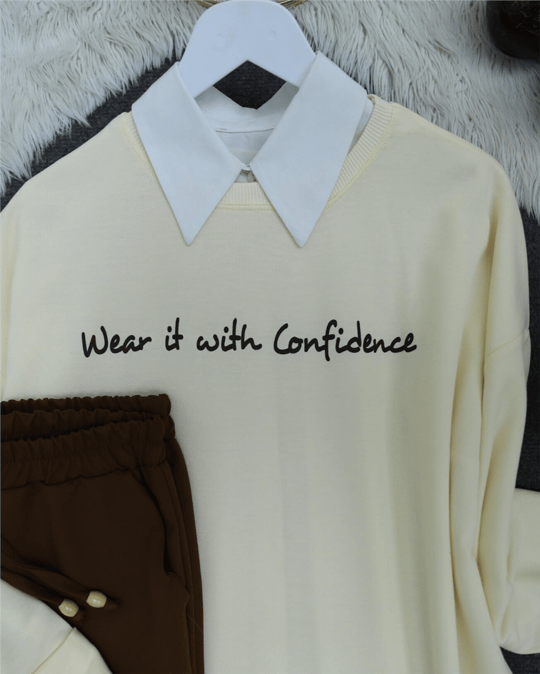 Baskılı Penye Sweat  -Krem