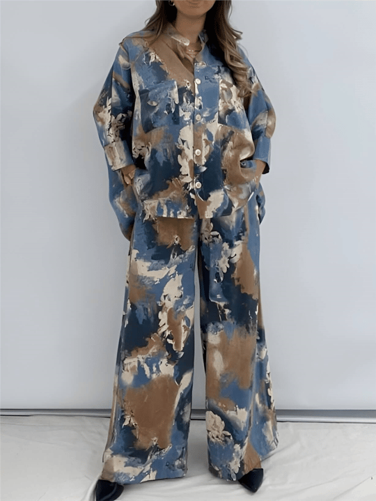 Batik Baskılı Mikro Simli Salaş Takım -Petrol