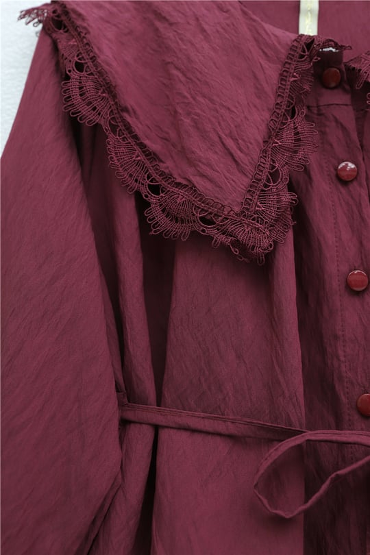 Bebe Yaka Fistolu Beli Bağcıklı Modal Tunik   -Bordo