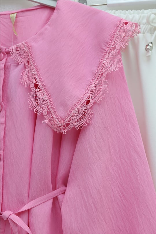 Bebe Yaka Fistolu Beli Bağcıklı Modal Tunik -Pembe