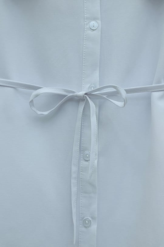 Bebe Yaka Nakışlı Beli Bağlamalı Poplin Gömlek -Beyaz
