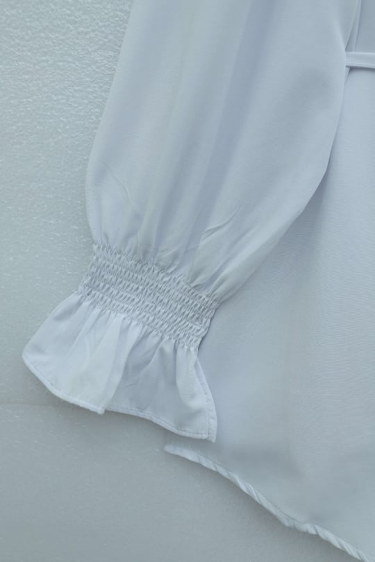 Bebe Yaka Nakışlı Beli Bağlamalı Poplin Gömlek -Beyaz