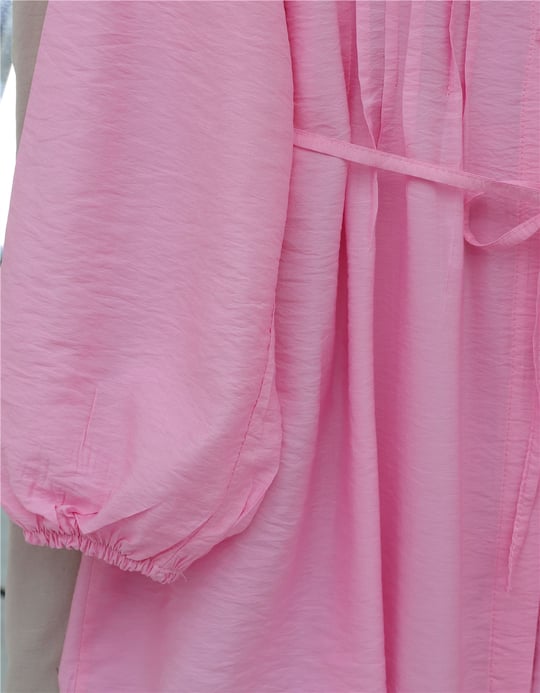 Bebe Yaka Önü Katlama Detaylı Kolu Lastikli Çilek Gömlek -Pembe