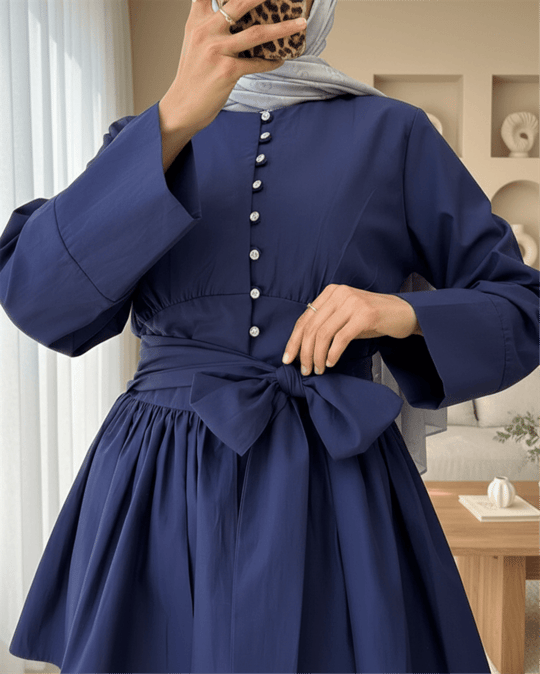 Beli Bağcıklı Boydan Taş Düğmeli Tunik -Laci