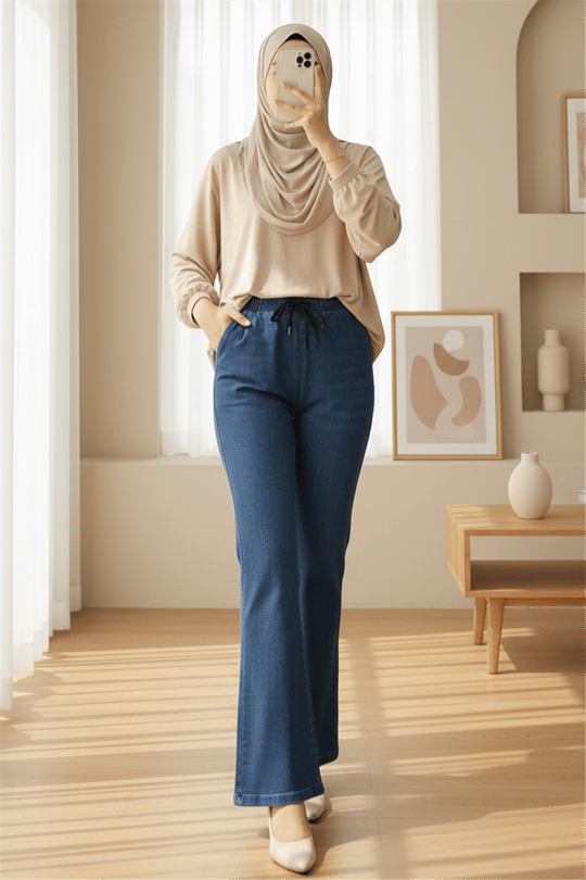 Beli Bağcıklı Cepli İspanyol Paça Kot Pantolon -Laci