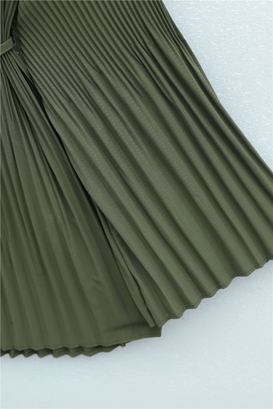 Womens Tie-Waist Embellished Button-Front Pleated Poplin Tunic - Khaki