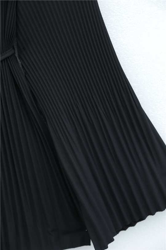 Womens Tie-Waist Embellished Button-Front Pleated Poplin Tunic - Black