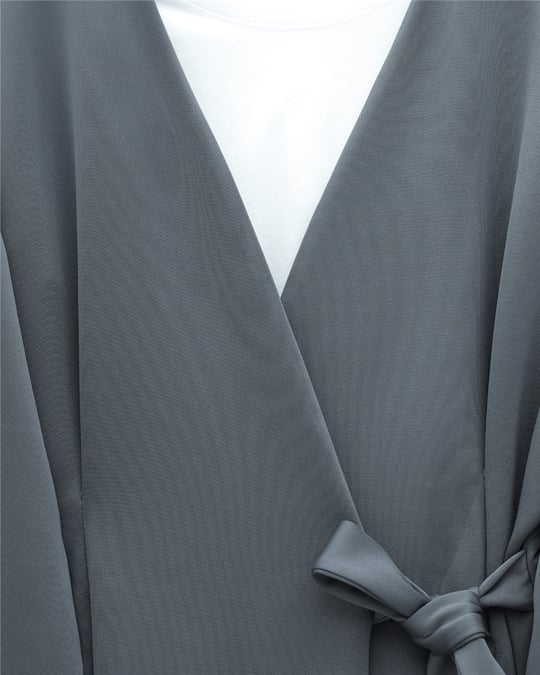 Beli Çift Bağlamalı Scuba Kimono Takım  -Füme